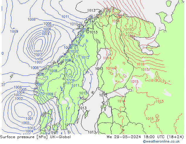 地面气压 UK-Global 星期三 29.05.2024 18 UTC