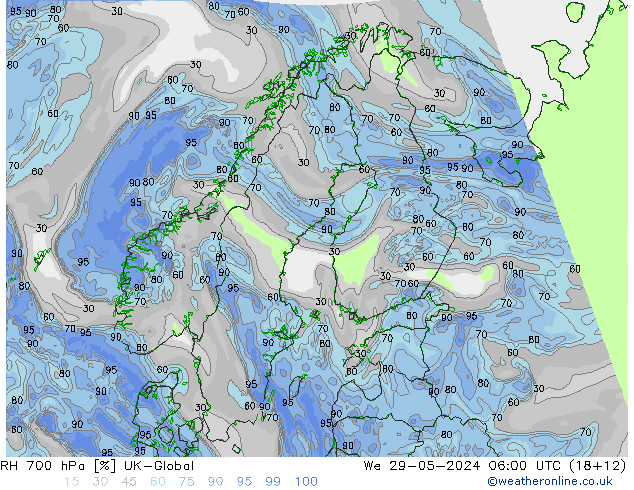 700 hPa Nispi Nem UK-Global Çar 29.05.2024 06 UTC