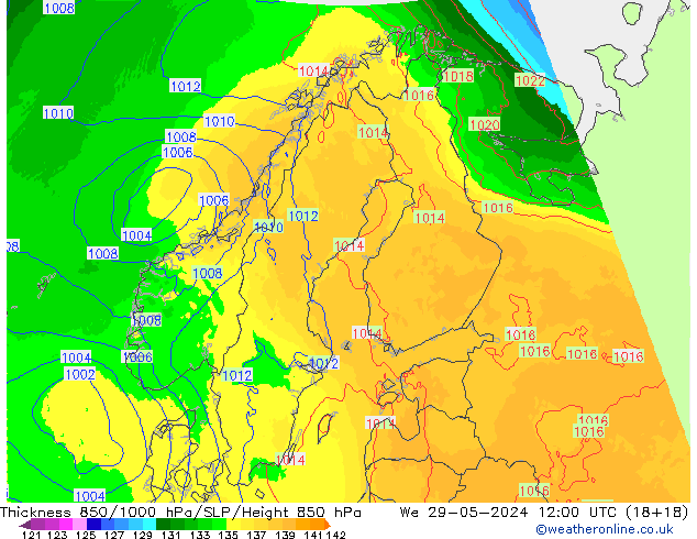 Thck 850-1000 hPa UK-Global We 29.05.2024 12 UTC