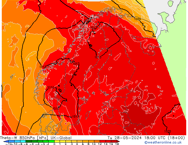Theta-W 850hPa UK-Global Ter 28.05.2024 18 UTC