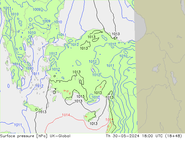 Surface pressure UK-Global Th 30.05.2024 18 UTC