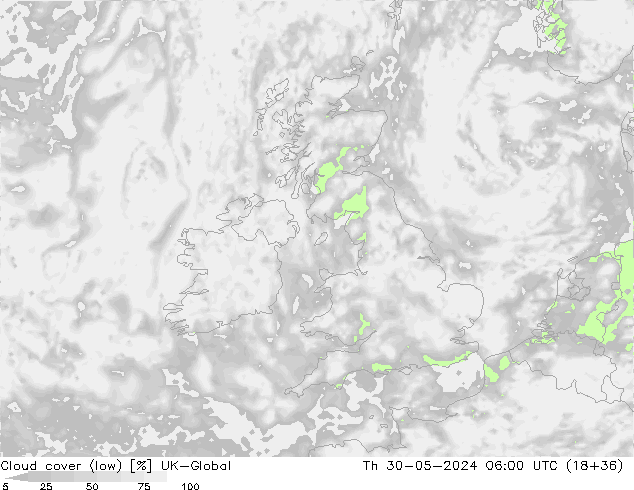 Bewolking (Laag) UK-Global do 30.05.2024 06 UTC
