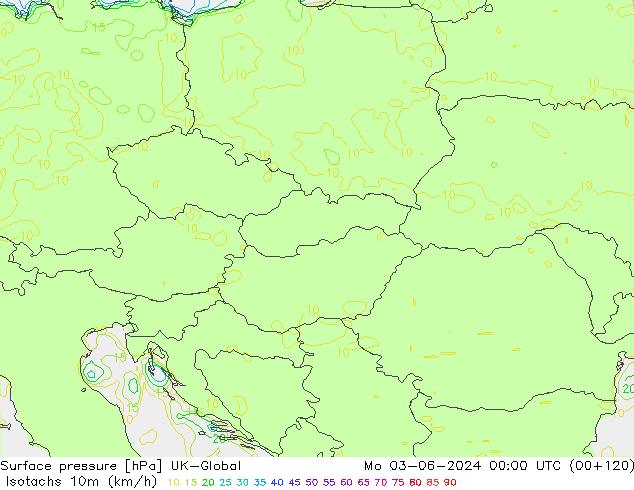 Isotachen (km/h) UK-Global Mo 03.06.2024 00 UTC