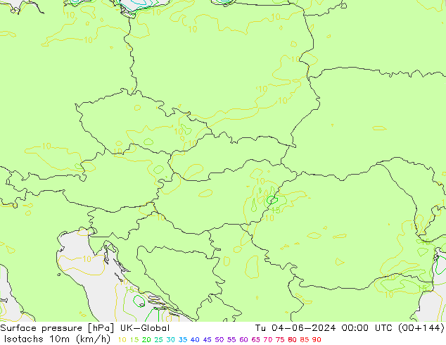 Isotachs (kph) UK-Global Tu 04.06.2024 00 UTC