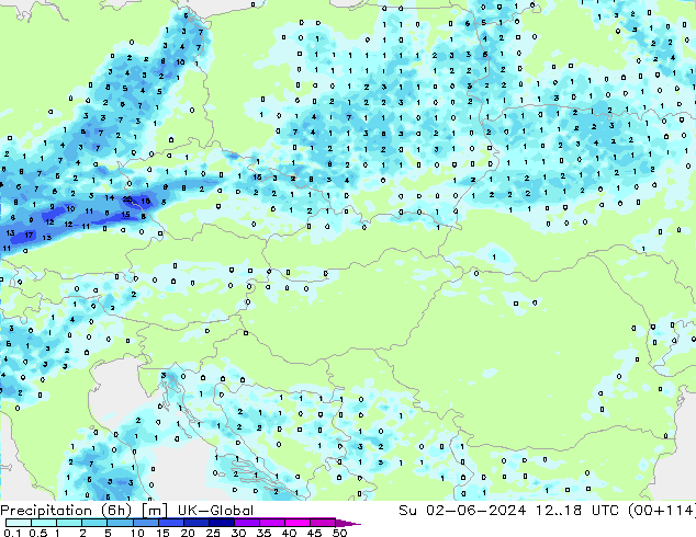 Precipitation (6h) UK-Global Ne 02.06.2024 18 UTC