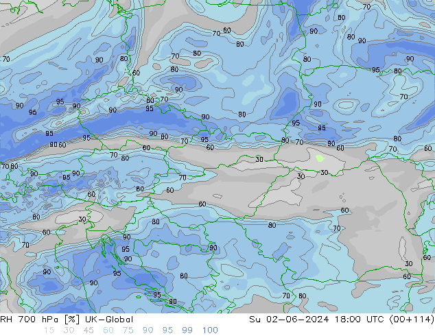 RH 700 hPa UK-Global Su 02.06.2024 18 UTC