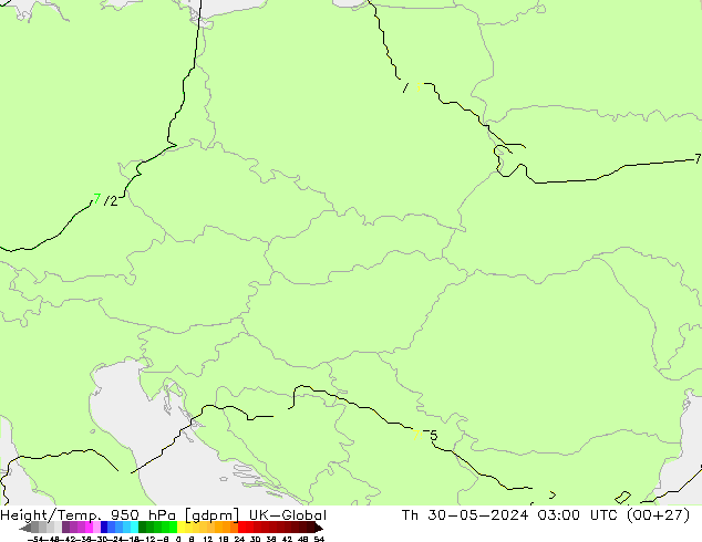 Height/Temp. 950 hPa UK-Global Th 30.05.2024 03 UTC