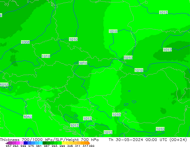 700-1000 hPa Kalınlığı UK-Global Per 30.05.2024 00 UTC