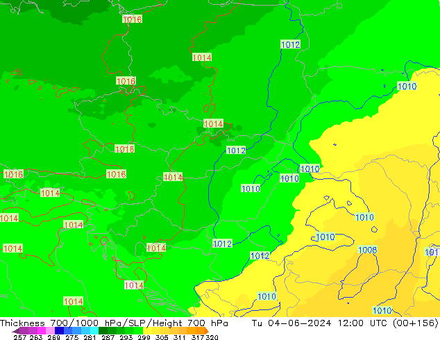Thck 700-1000 hPa UK-Global Tu 04.06.2024 12 UTC