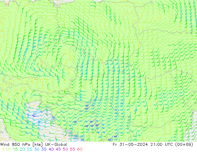 Wind 850 hPa UK-Global Pá 31.05.2024 21 UTC