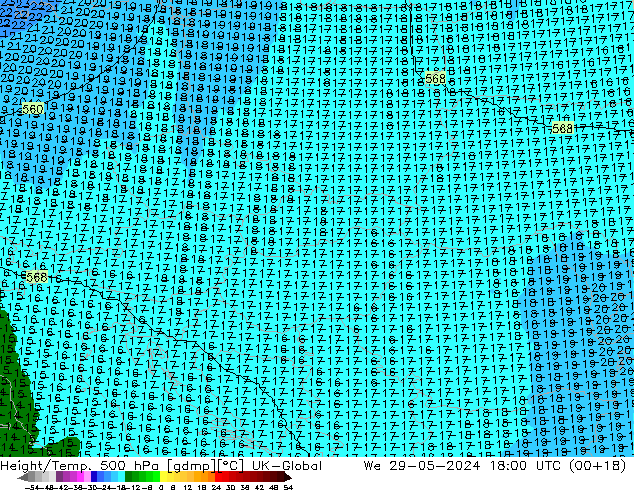Hoogte/Temp. 500 hPa UK-Global wo 29.05.2024 18 UTC