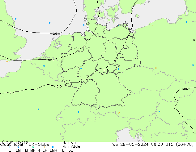 Wolkenschichten UK-Global Mi 29.05.2024 06 UTC