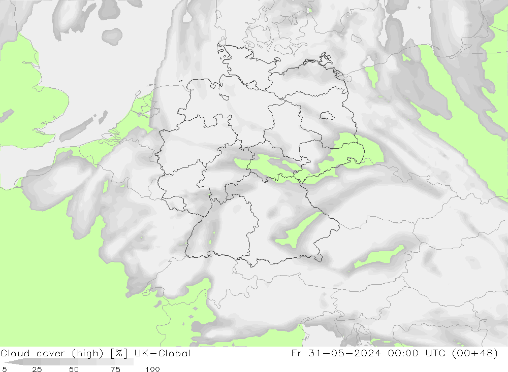Cloud cover (high) UK-Global Fr 31.05.2024 00 UTC