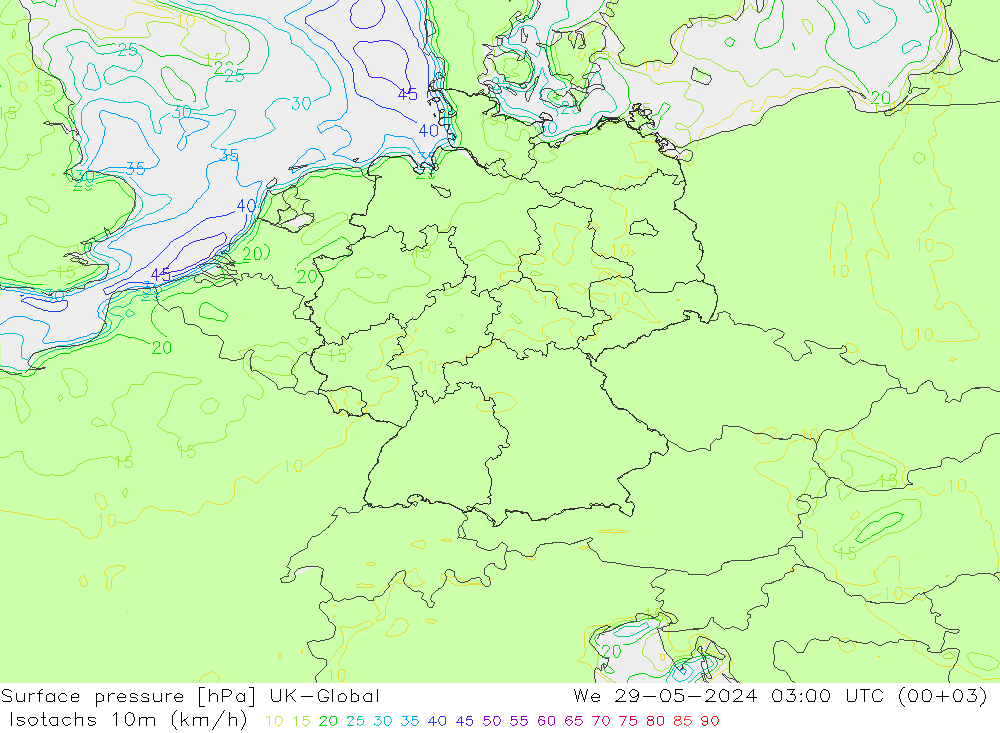 Isotachs (kph) UK-Global ср 29.05.2024 03 UTC