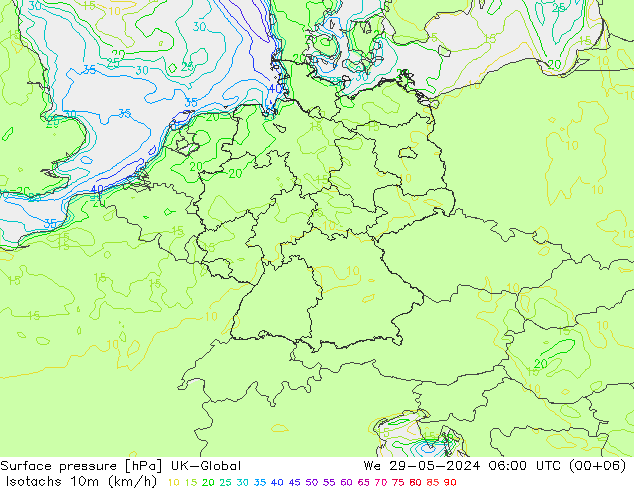 Isotachen (km/h) UK-Global wo 29.05.2024 06 UTC