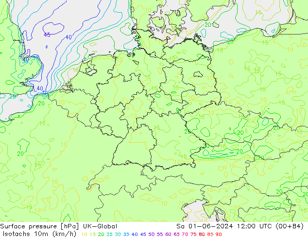 Isotachs (kph) UK-Global So 01.06.2024 12 UTC