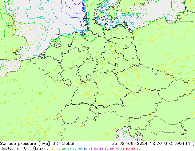 Isotachs (kph) UK-Global Su 02.06.2024 18 UTC