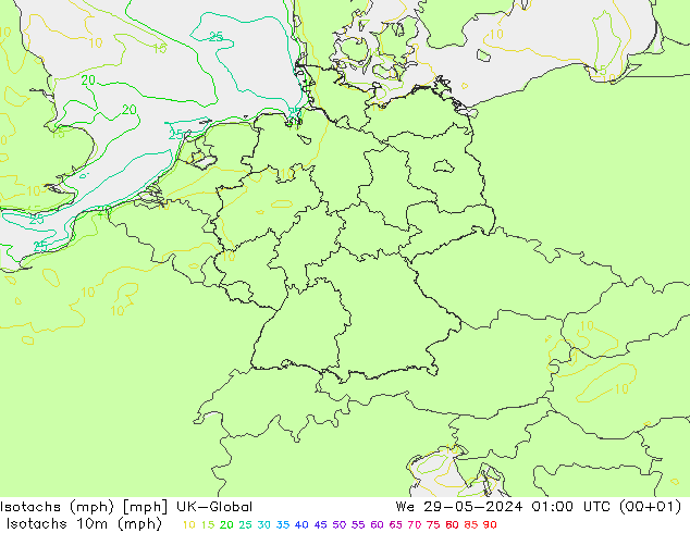 Isotachen (mph) UK-Global wo 29.05.2024 01 UTC