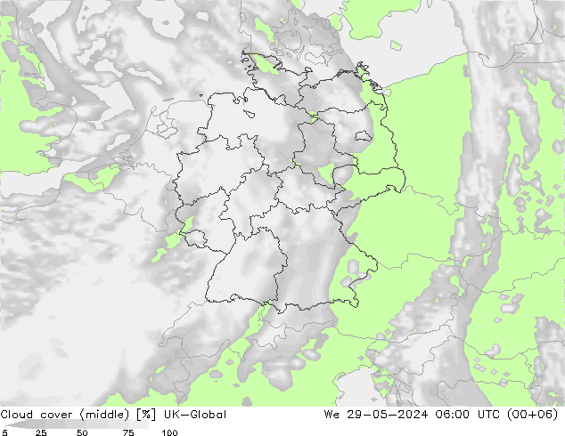 Cloud cover (middle) UK-Global We 29.05.2024 06 UTC