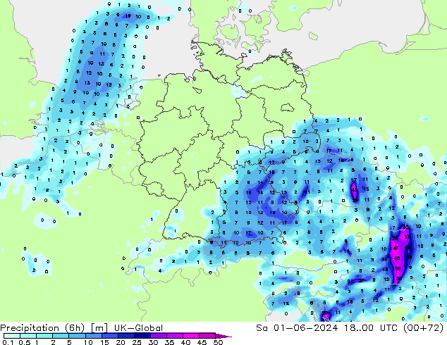 Precipitation (6h) UK-Global Sa 01.06.2024 00 UTC