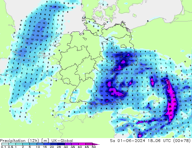 Yağış (12h) UK-Global Cts 01.06.2024 06 UTC