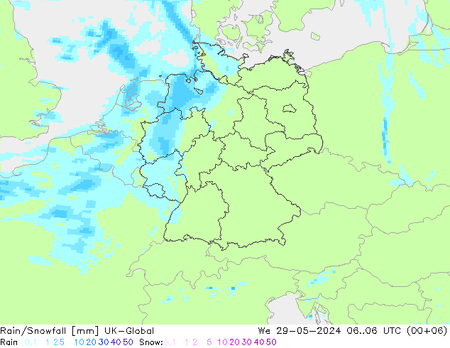 Regen/Sneeuwval UK-Global wo 29.05.2024 06 UTC