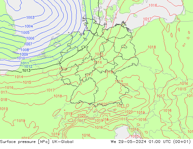 pression de l'air UK-Global mer 29.05.2024 01 UTC