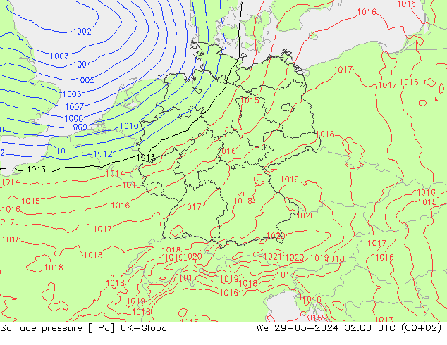Presión superficial UK-Global mié 29.05.2024 02 UTC