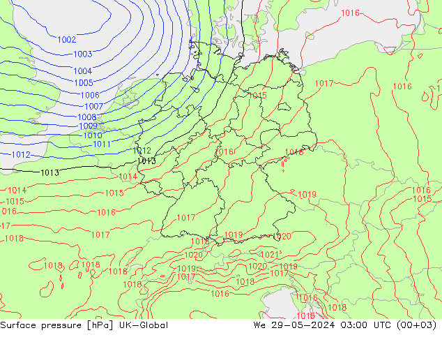 地面气压 UK-Global 星期三 29.05.2024 03 UTC