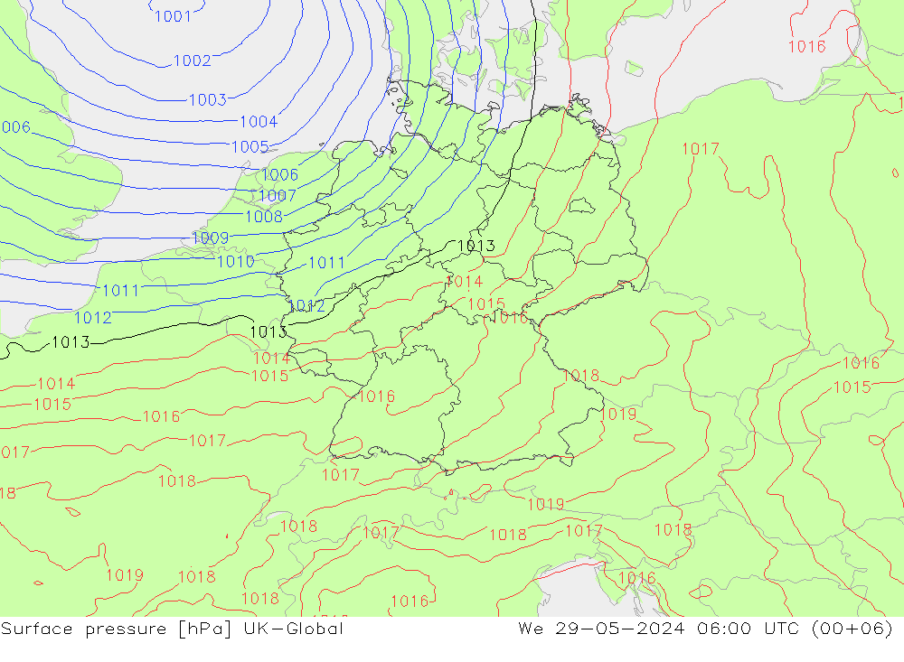 Luchtdruk (Grond) UK-Global wo 29.05.2024 06 UTC