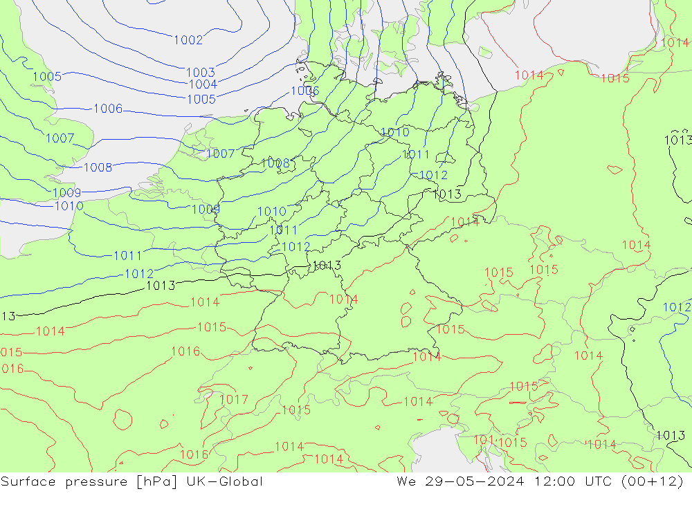 Surface pressure UK-Global We 29.05.2024 12 UTC