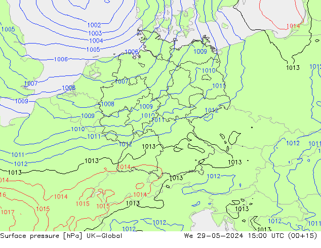 pressão do solo UK-Global Qua 29.05.2024 15 UTC