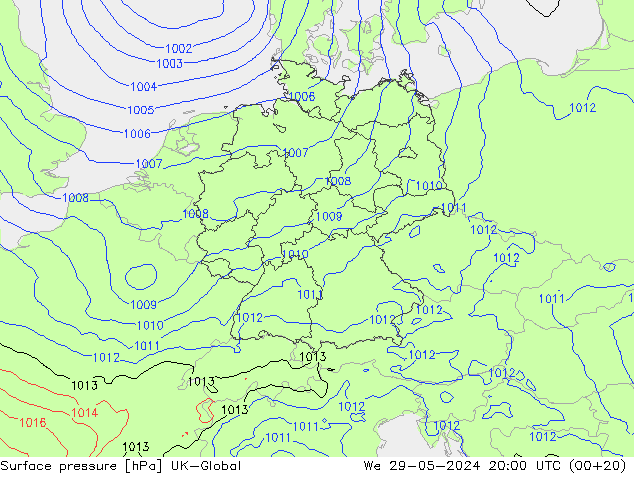 Surface pressure UK-Global We 29.05.2024 20 UTC