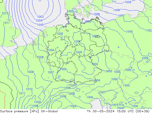 приземное давление UK-Global чт 30.05.2024 15 UTC