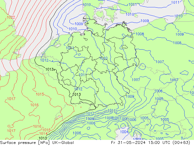 Surface pressure UK-Global Fr 31.05.2024 15 UTC
