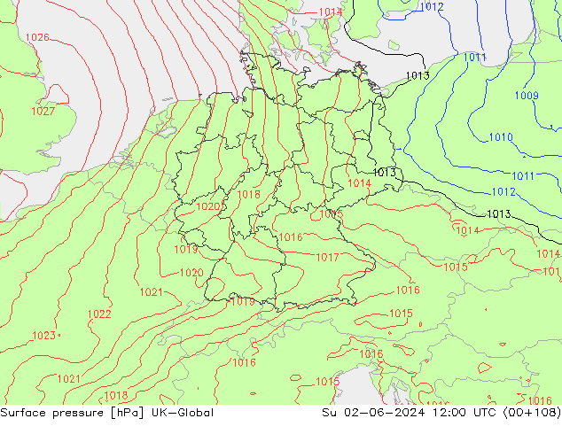 Atmosférický tlak UK-Global Ne 02.06.2024 12 UTC