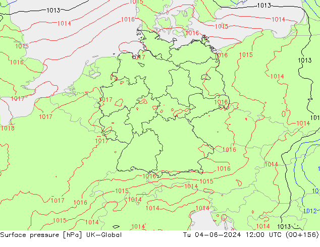 Surface pressure UK-Global Tu 04.06.2024 12 UTC