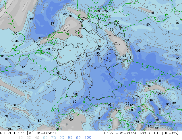 RH 700 гПа UK-Global пт 31.05.2024 18 UTC