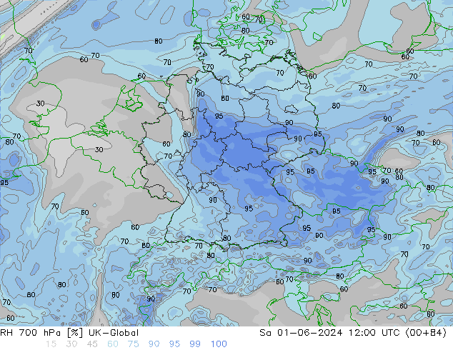 RH 700 гПа UK-Global сб 01.06.2024 12 UTC