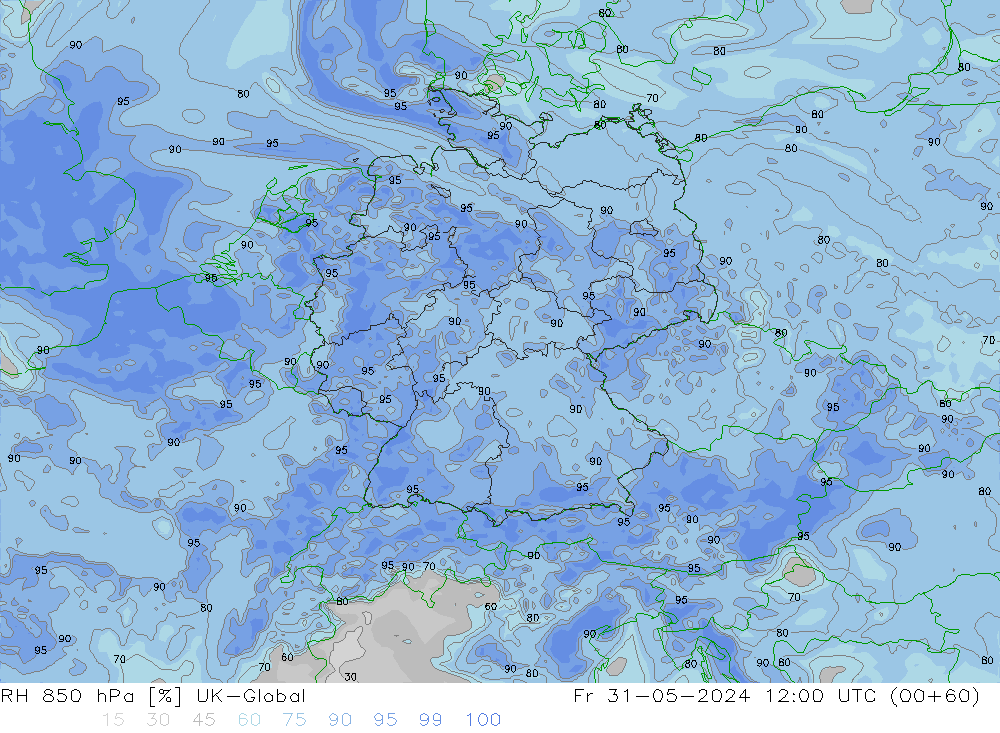 RH 850 hPa UK-Global Pá 31.05.2024 12 UTC