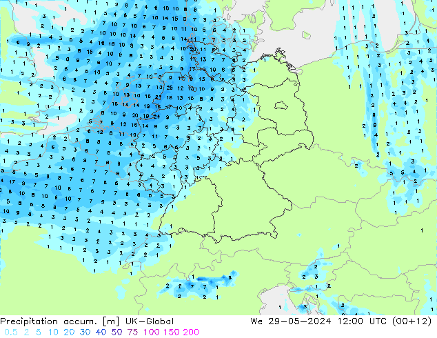 Precipitación acum. UK-Global mié 29.05.2024 12 UTC