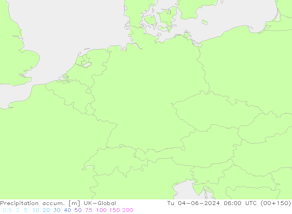 Precipitation accum. UK-Global Út 04.06.2024 06 UTC