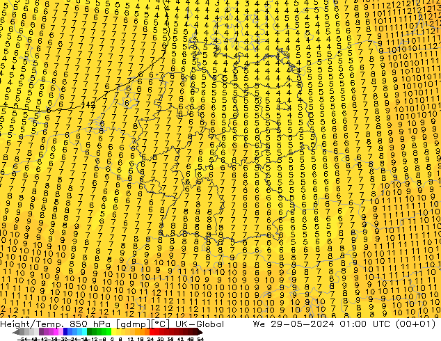 Yükseklik/Sıc. 850 hPa UK-Global Çar 29.05.2024 01 UTC