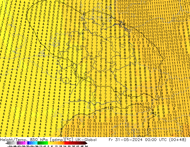 Géop./Temp. 850 hPa UK-Global ven 31.05.2024 00 UTC