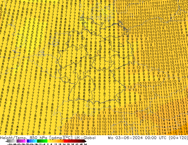 Height/Temp. 850 hPa UK-Global pon. 03.06.2024 00 UTC