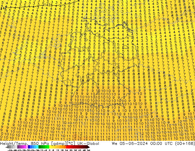 Yükseklik/Sıc. 850 hPa UK-Global Çar 05.06.2024 00 UTC