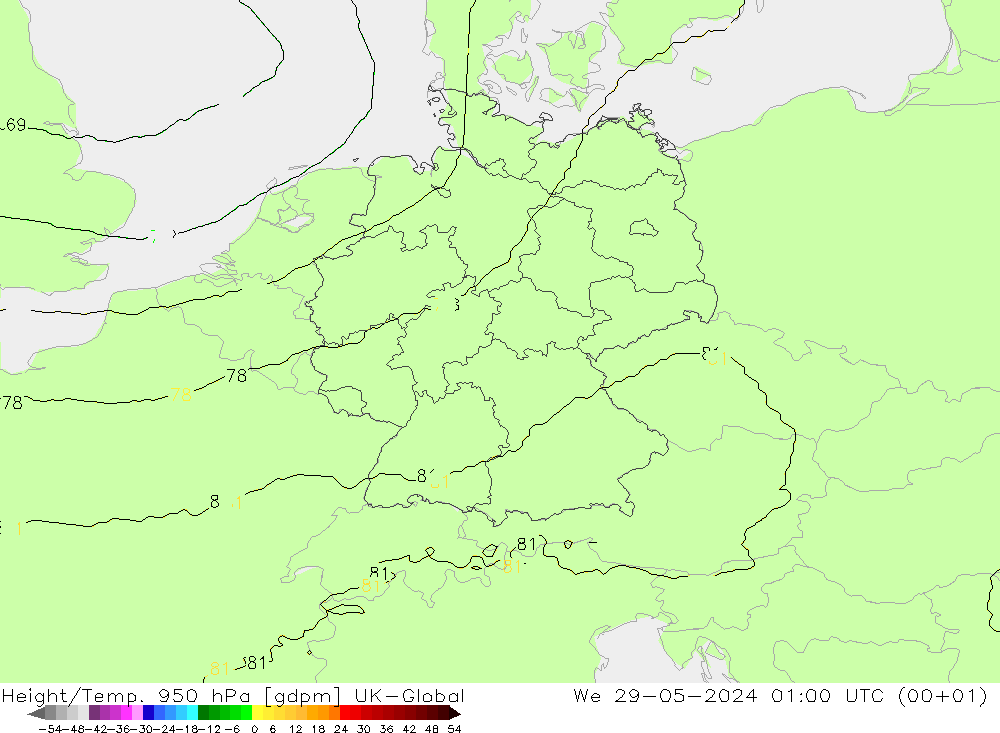 Height/Temp. 950 hPa UK-Global  29.05.2024 01 UTC
