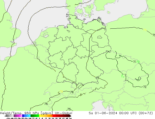 Hoogte/Temp. 950 hPa UK-Global za 01.06.2024 00 UTC
