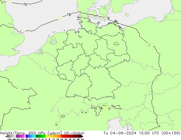 Height/Temp. 950 hPa UK-Global Ter 04.06.2024 12 UTC