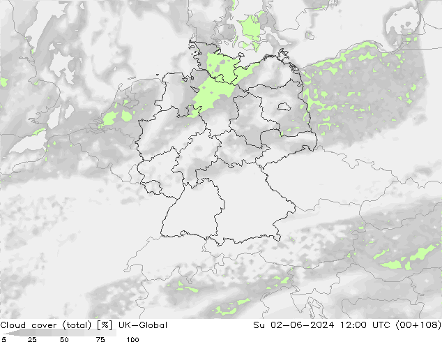 Nubes (total) UK-Global dom 02.06.2024 12 UTC